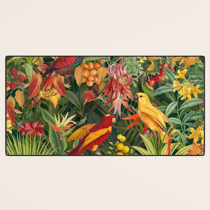 Midnight Jungle Parrots Tropical Paradise Desk Mat Gallery Image 3