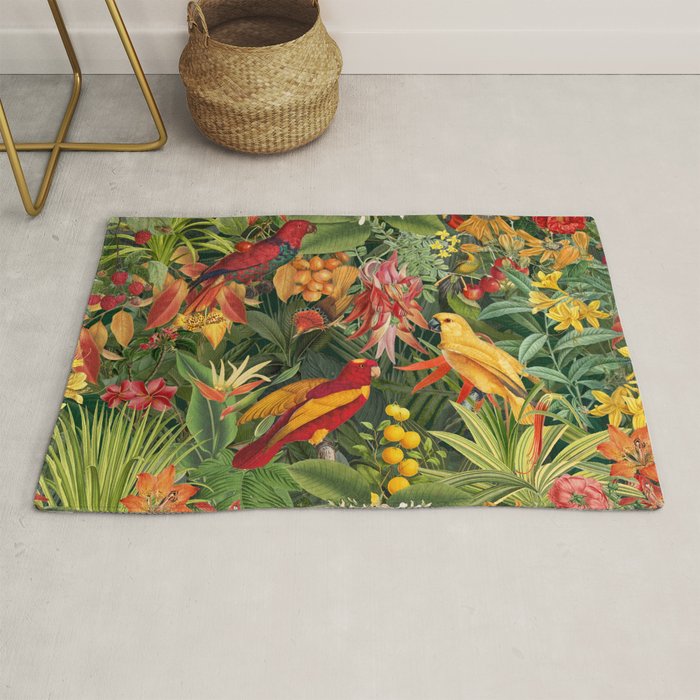 Midnight Jungle Parrots Tropical Paradise Rug Gallery Image 1