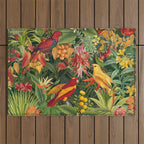 Midnight Jungle Parrots Tropical Paradise Outdoor Rug Gallery Image 1