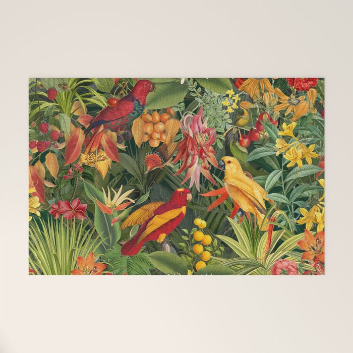 Midnight Jungle Parrots Tropical Paradise Welcome Mat Gallery Image 1