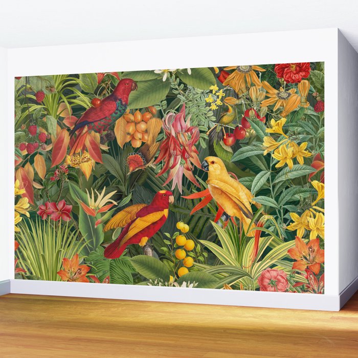 Midnight Jungle Parrots Tropical Paradise Wall Mural Gallery Image 2