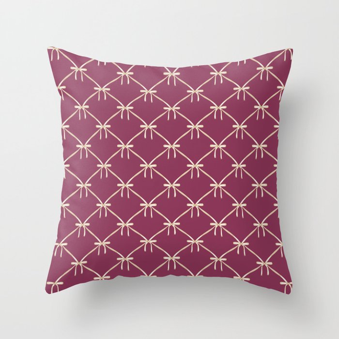 Bows & Ribbons Pattern XXXIII Plum Purple Throw Pillow Gallery Image 1