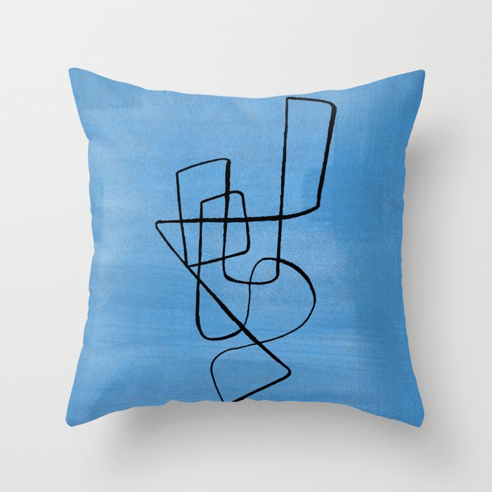 Minimalist Minimal Line Drawing Line Art Maze Pastel Blue Painting Mid Century Modern Cool Retro Funky Trendy Throw Pillow Gallery Image 1