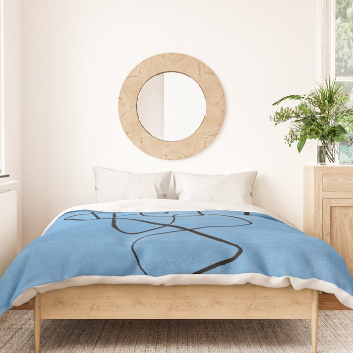 Minimalist Minimal Line Drawing Line Art Maze Pastel Blue Painting Mid Century Modern Cool Retro Funky Trendy Duvet Cover Gallery Image 3