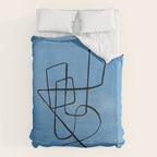 Minimalist Minimal Line Drawing Line Art Maze Pastel Blue Painting Mid Century Modern Cool Retro Funky Trendy Duvet Cover Gallery Image 6