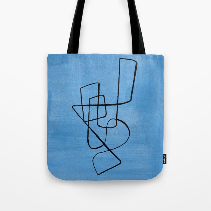 Minimalist Minimal Line Drawing Line Art Maze Pastel Blue Painting Mid Century Modern Cool Retro Funky Trendy Tote Bag Gallery Image 1