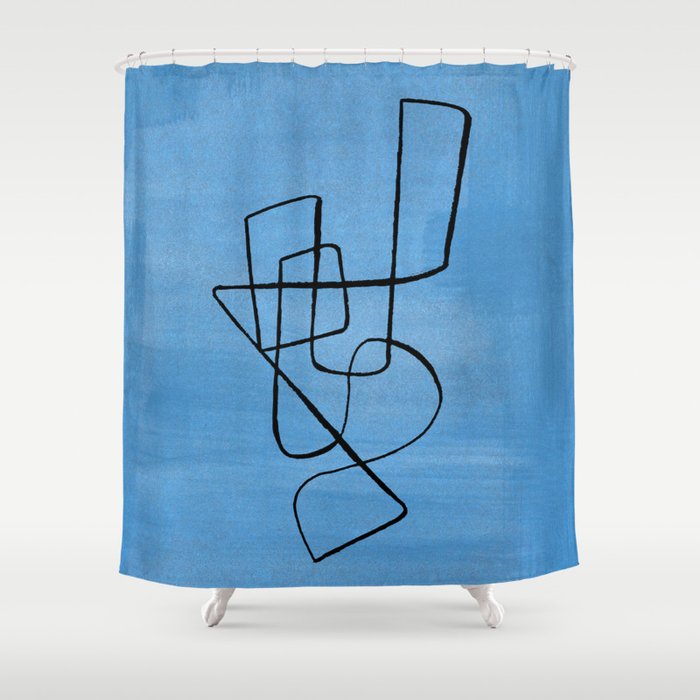Minimalist Minimal Line Drawing Line Art Maze Pastel Blue Painting Mid Century Modern Cool Retro Funky Trendy Shower Curtain Gallery Image 1