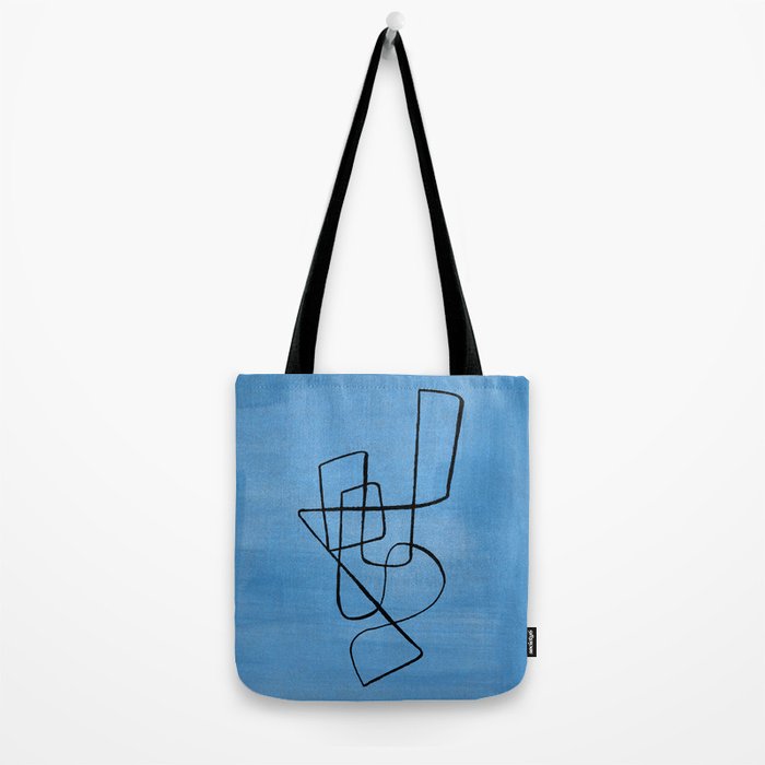 Minimalist Minimal Line Drawing Line Art Maze Pastel Blue Painting Mid Century Modern Cool Retro Funky Trendy Tote Bag Gallery Image 2