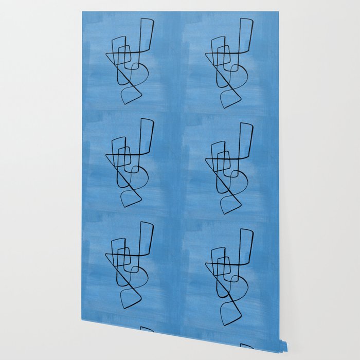Minimalist Minimal Line Drawing Line Art Maze Pastel Blue Painting Mid Century Modern Cool Retro Funky Trendy Wallpaper Gallery Image 2