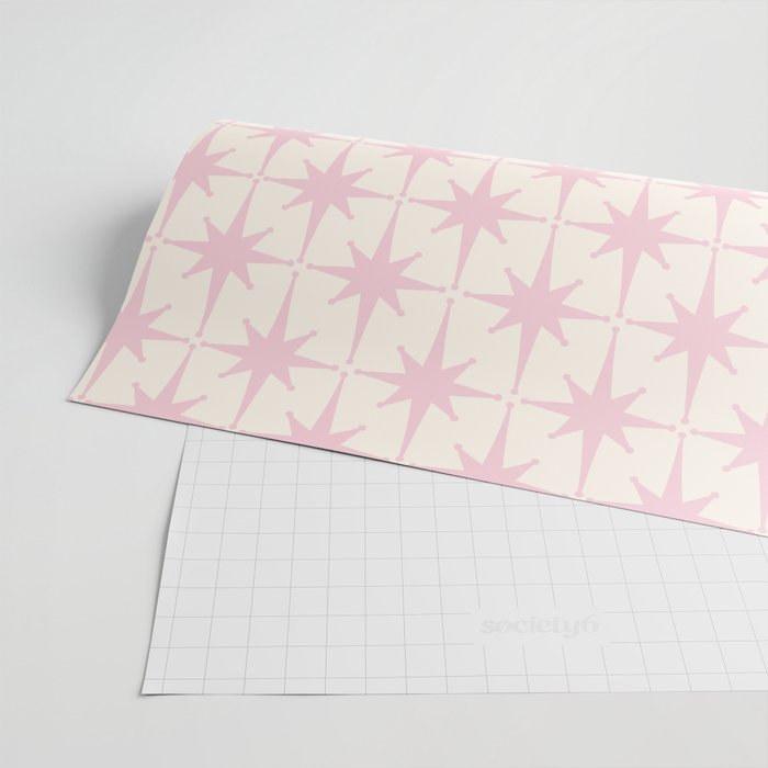 Midcentury Modern Atomic Starburst Pattern in Pale Pink and Light Cream Wrapping Paper Gallery Image 2