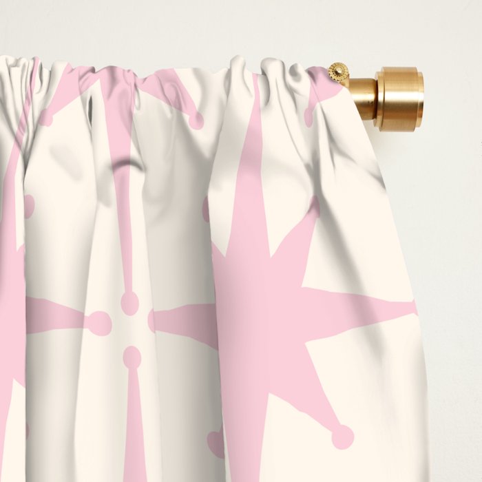 Midcentury Modern Atomic Starburst Pattern in Pale Pink and Light Cream Window Curtain Gallery Image 2