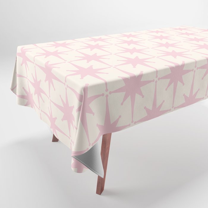 Midcentury Modern Atomic Starburst Pattern in Pale Pink and Light Cream Tablecloth Gallery Image 1