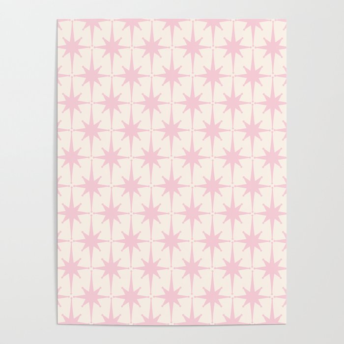 Midcentury Modern Atomic Starburst Pattern in Pale Pink and Light Cream Poster Gallery Image 4