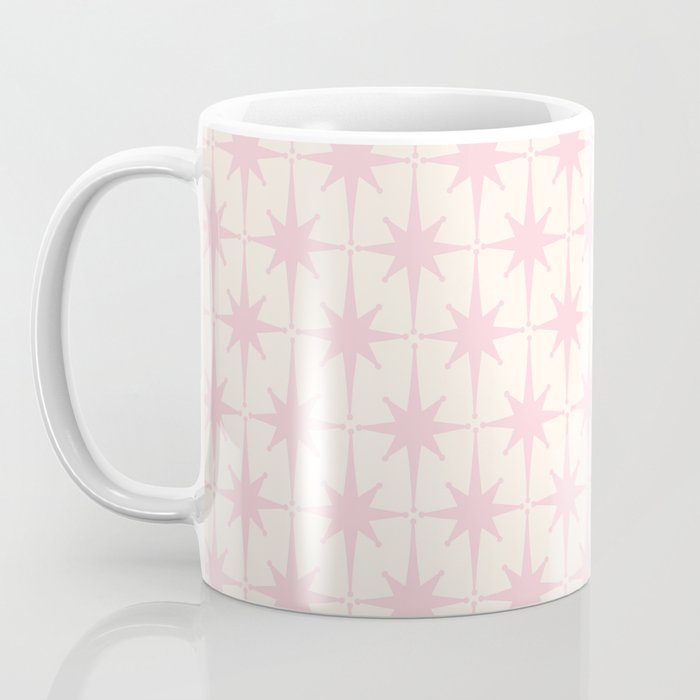 Midcentury Modern Atomic Starburst Pattern in Pale Pink and Light Cream Coffee Mug Gallery Image 3