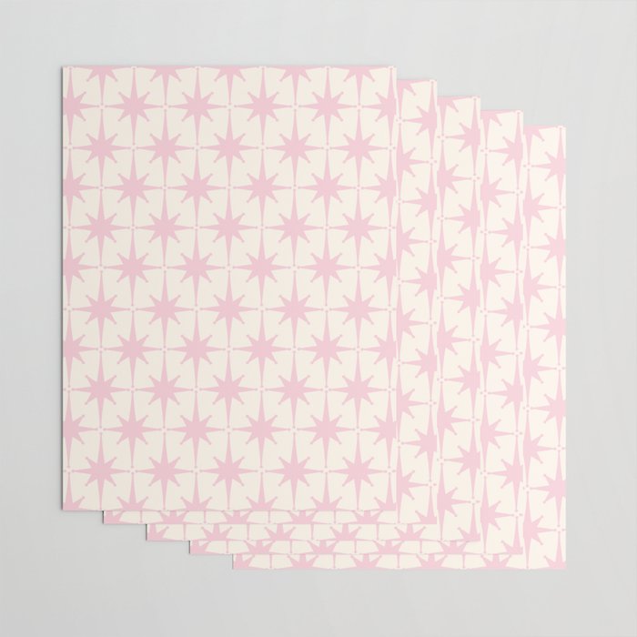 Midcentury Modern Atomic Starburst Pattern in Pale Pink and Light Cream Wrapping Paper Gallery Image 3