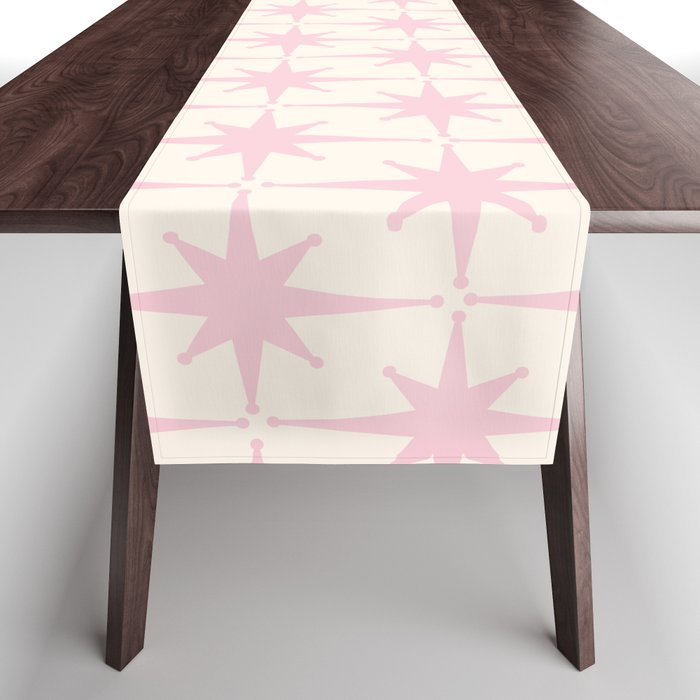 Midcentury Modern Atomic Starburst Pattern in Pale Pink and Light Cream Table Runner Gallery Image 1