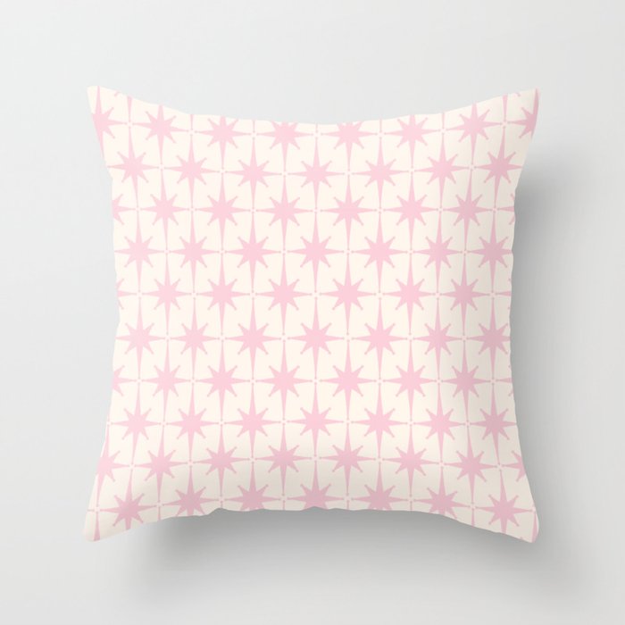 Midcentury Modern Atomic Starburst Pattern in Pale Pink and Light Cream Throw Pillow Gallery Image 1