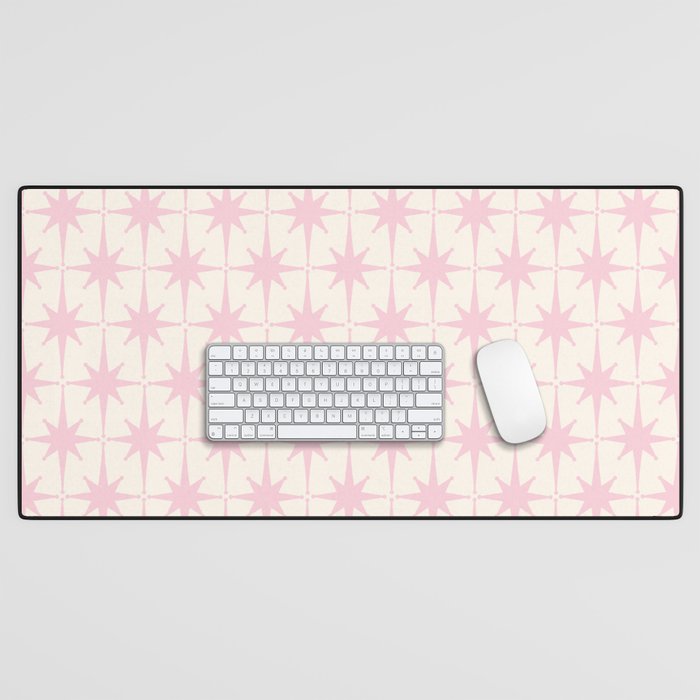 Midcentury Modern Atomic Starburst Pattern in Pale Pink and Light Cream Desk Mat Gallery Image 1