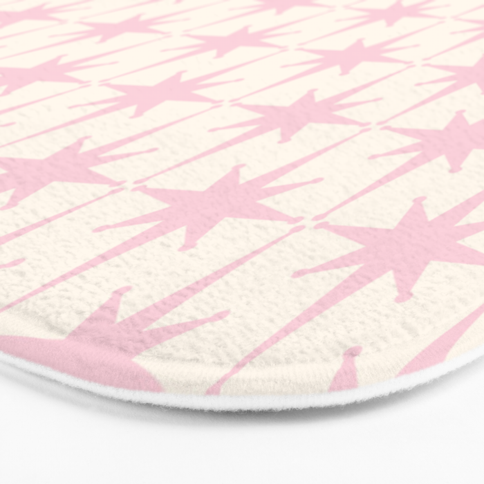 Midcentury Modern Atomic Starburst Pattern in Pale Pink and Light Cream Bath Mat Gallery Image 3