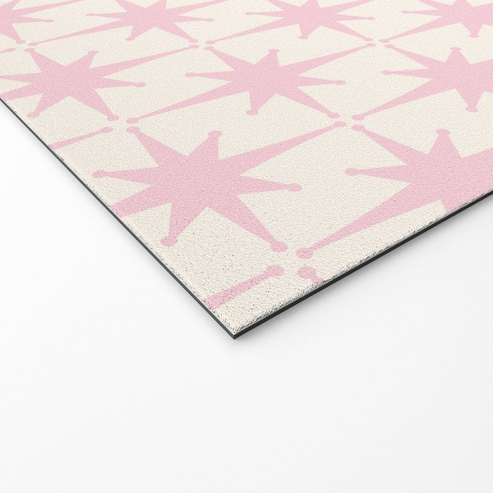 Midcentury Modern Atomic Starburst Pattern in Pale Pink and Light Cream Welcome Mat Gallery Image 2