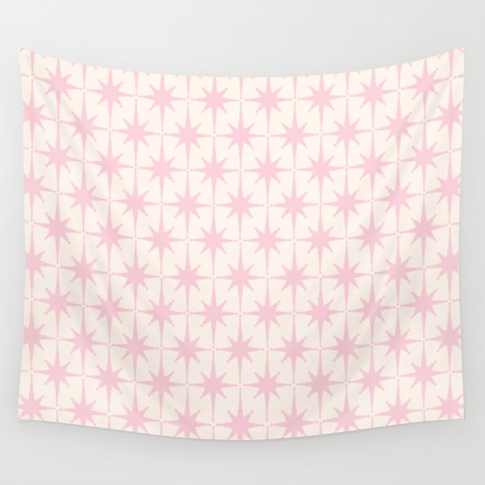 Midcentury Modern Atomic Starburst Pattern in Pale Pink and Light Cream Wall Tapestry Gallery Image 4