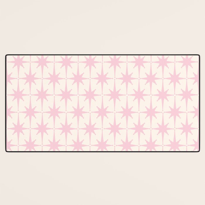 Midcentury Modern Atomic Starburst Pattern in Pale Pink and Light Cream Desk Mat Gallery Image 3