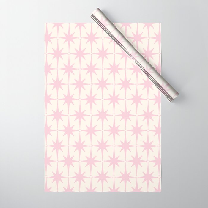Midcentury Modern Atomic Starburst Pattern in Pale Pink and Light Cream Wrapping Paper Gallery Image 1