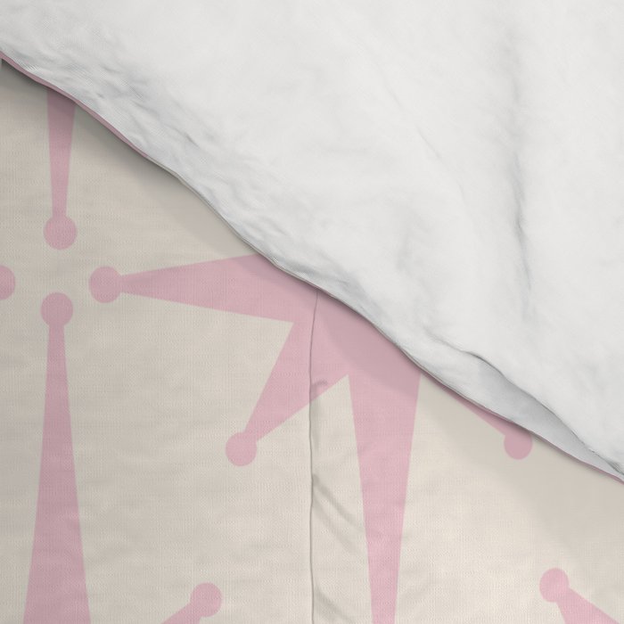 Midcentury Modern Atomic Starburst Pattern in Pale Pink and Light Cream Comforter Gallery Image 4