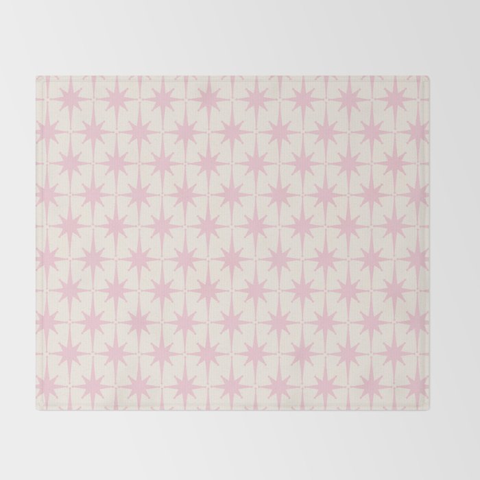 Midcentury Modern Atomic Starburst Pattern in Pale Pink and Light Cream Throw Blanket Gallery Image 2