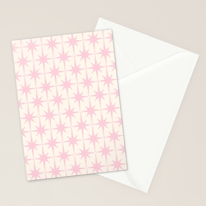 Midcentury Modern Atomic Starburst Pattern in Pale Pink and Light Cream Stationery Card Gallery Image 2