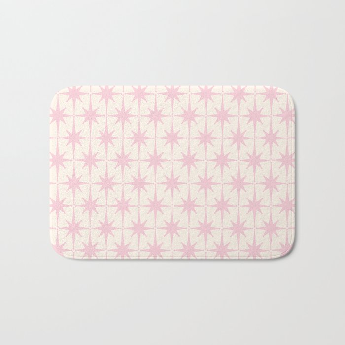 Midcentury Modern Atomic Starburst Pattern in Pale Pink and Light Cream Bath Mat Gallery Image 1