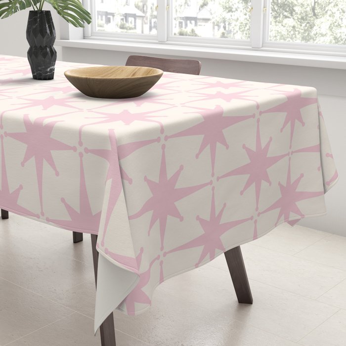 Midcentury Modern Atomic Starburst Pattern in Pale Pink and Light Cream Tablecloth Gallery Image 3