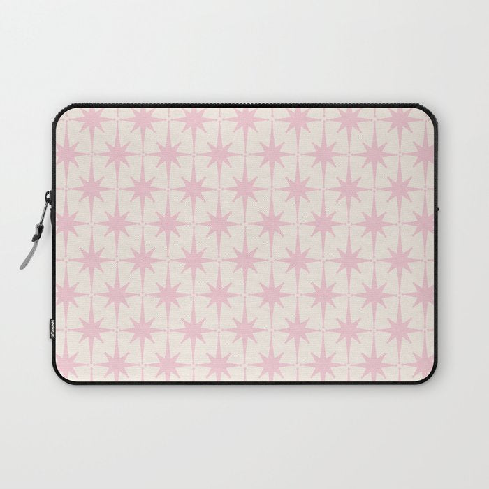 Midcentury Modern Atomic Starburst Pattern in Pale Pink and Light Cream Laptop Sleeve Gallery Image 1