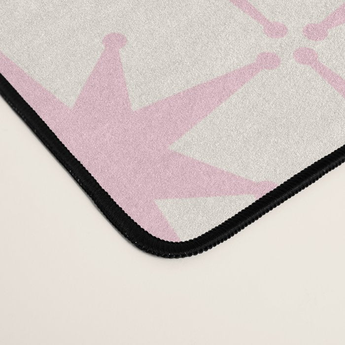 Midcentury Modern Atomic Starburst Pattern in Pale Pink and Light Cream Desk Mat Gallery Image 4
