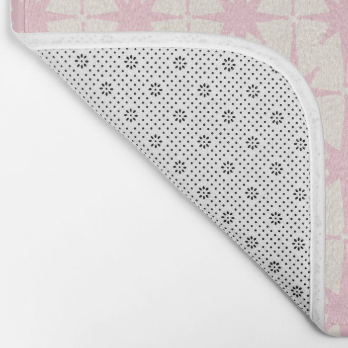 Midcentury Modern Atomic Starburst Pattern in Pale Pink and Light Cream Bath Mat Gallery Image 2