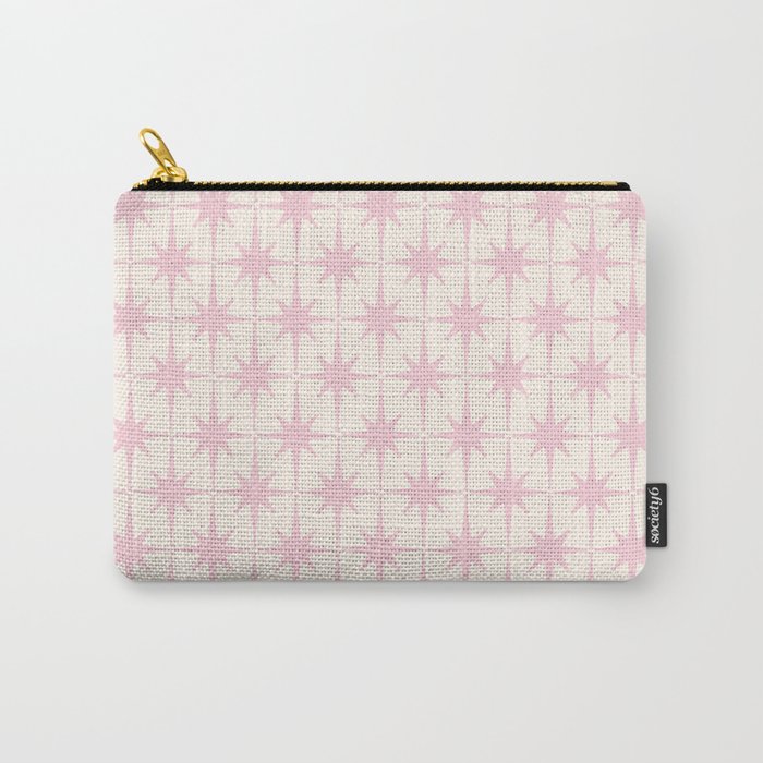 Midcentury Modern Atomic Starburst Pattern in Pale Pink and Light Cream Carry All Pouch Gallery Image 1