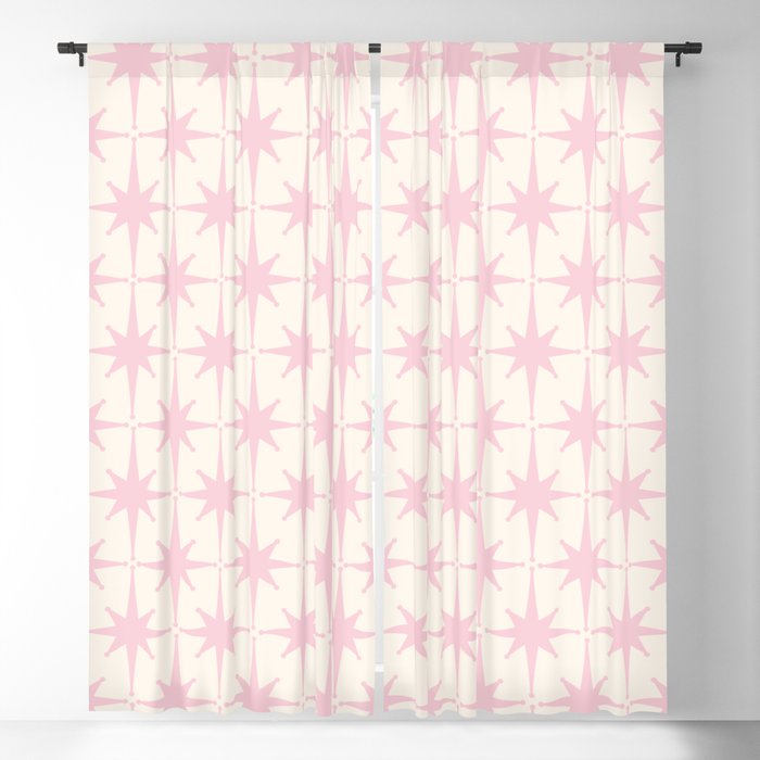 Midcentury Modern Atomic Starburst Pattern in Pale Pink and Light Cream Window Curtain Gallery Image 5