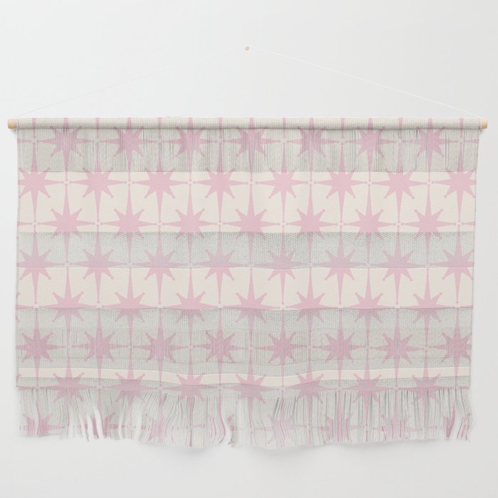 Midcentury Modern Atomic Starburst Pattern in Pale Pink and Light Cream Wall Hanging Gallery Image 1