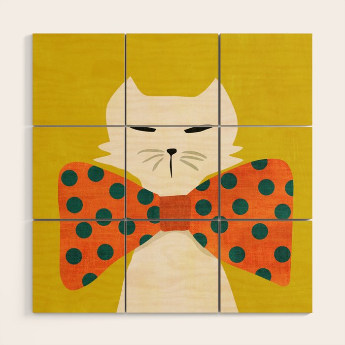 Cat with incredebly oversized humongous bowtie Wood Wall Art Gallery Image 1
