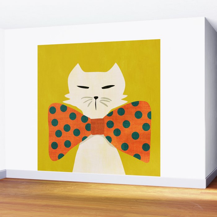 Cat with incredebly oversized humongous bowtie Wall Mural Gallery Image 2
