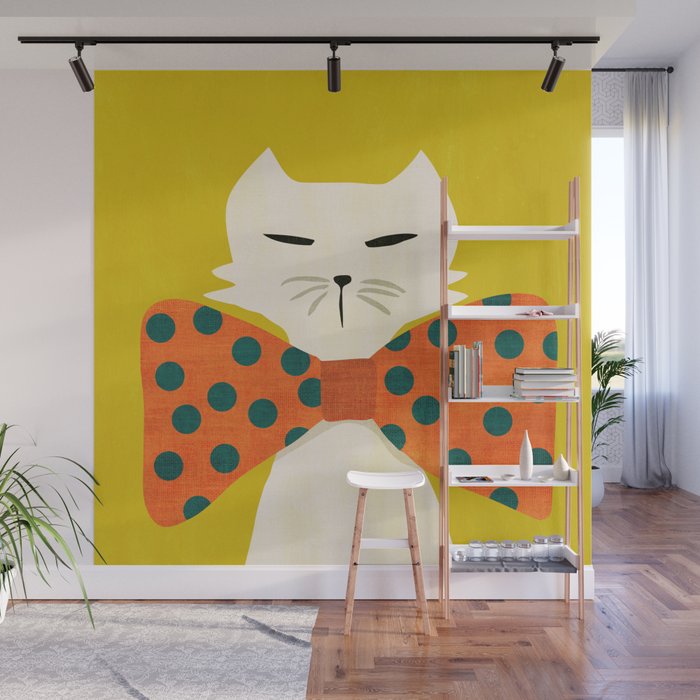 Cat with incredebly oversized humongous bowtie Wall Mural Gallery Image 1