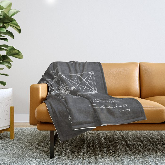 Wright Brother'S Plane Patent - Aviation Art - Black Chalkboard Throw Blanket Gallery Image 1