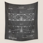 Wright Brother'S Plane Patent - Aviation Art - Black Chalkboard Wall Tapestry Gallery Image 4