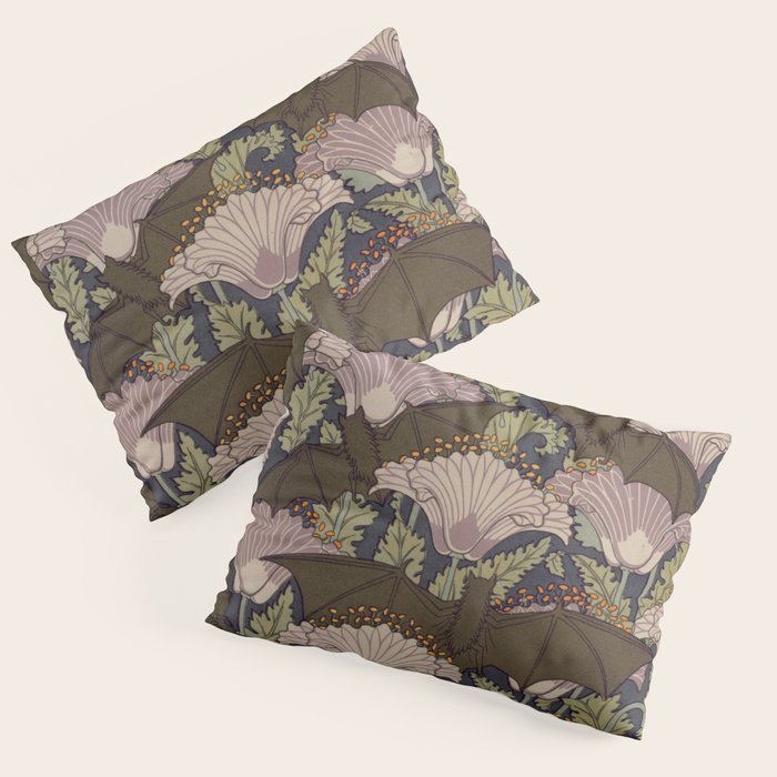 Vintage Art Deco Bat and Flowers Pillow Sham Gallery Image 1