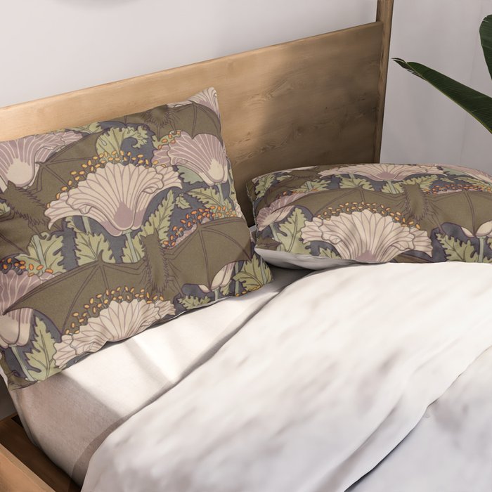 Vintage Art Deco Bat and Flowers Pillow Sham Gallery Image 2
