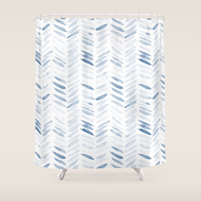 Denim blue watercolor chevron - painted herringbone  Shower Curtain