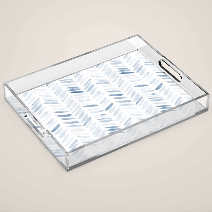 Denim blue watercolor chevron - painted herringbone  Acrylic Tray Gallery Image 1