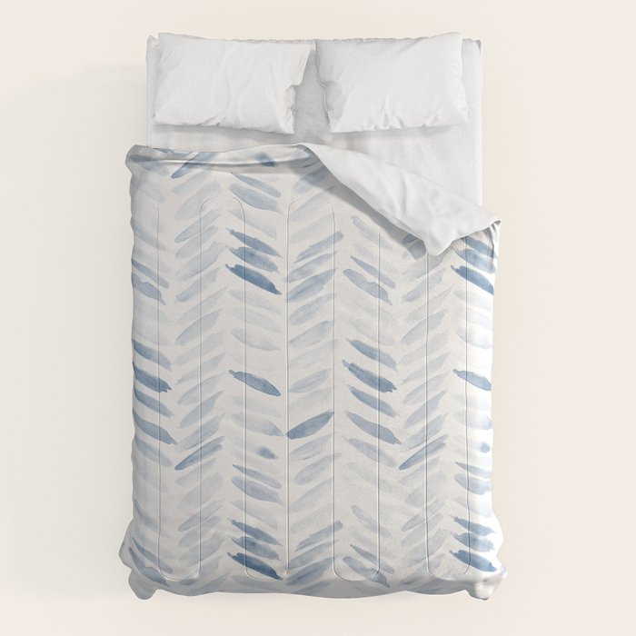 Denim blue watercolor chevron - painted herringbone  Comforter Gallery Image 6