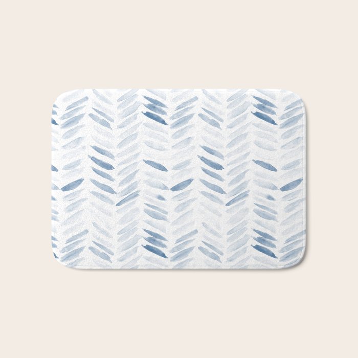 Denim blue watercolor chevron - painted herringbone  Bath Mat Gallery Image 1