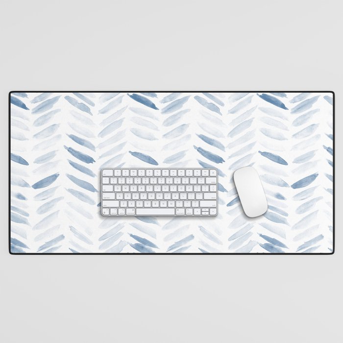 Denim blue watercolor chevron - painted herringbone  Desk Mat Gallery Image 1